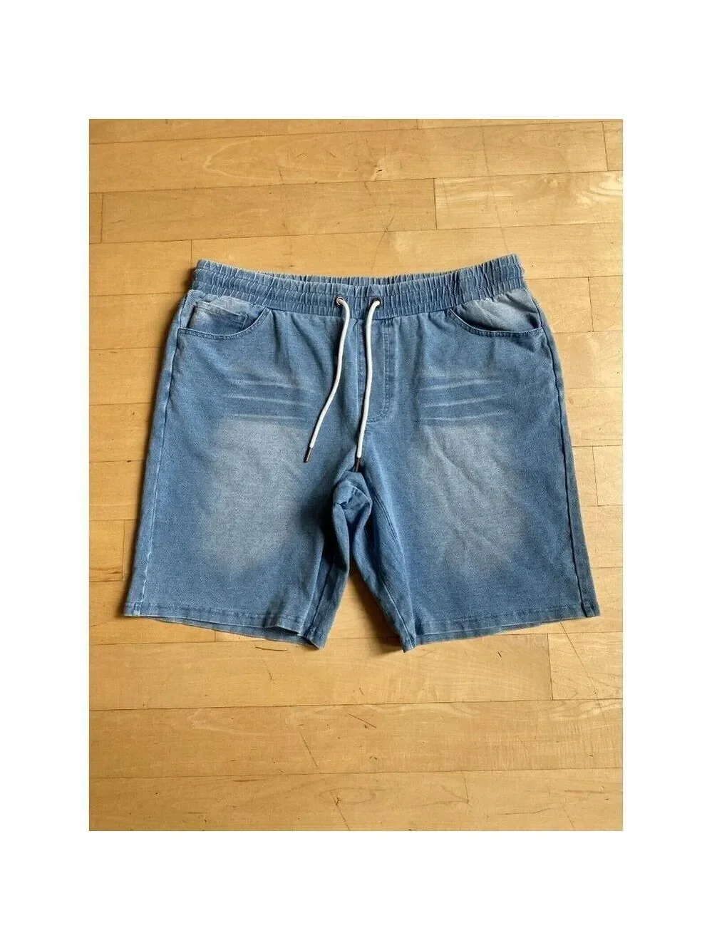 Bp Drawstring Blue stretch denim shorts men's indigo bleached